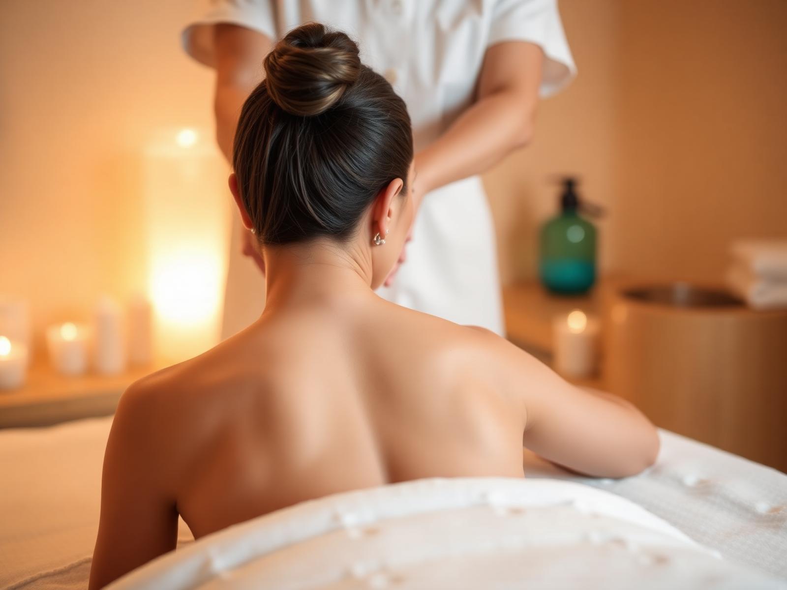 A guest mid-treatment in candlelight